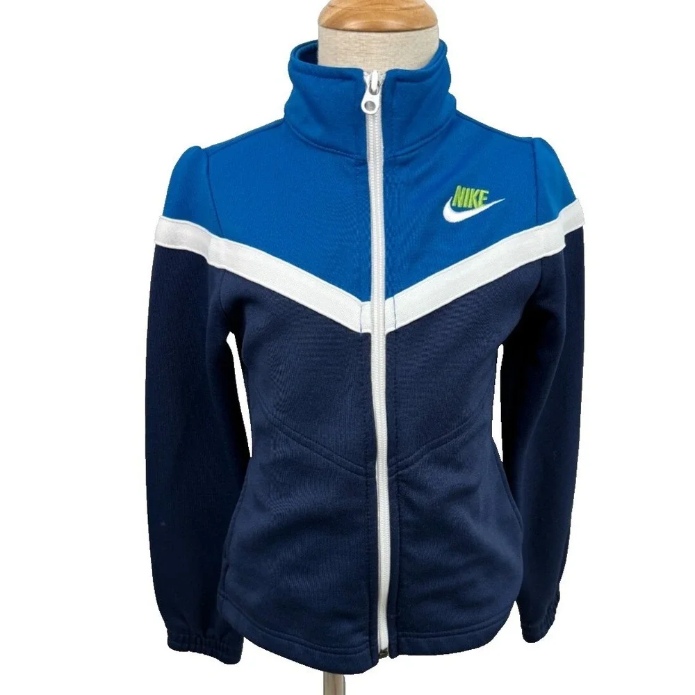 Nike Kids Blue Navy Colorblock Full Zip Track Jacket Size Small 7-8